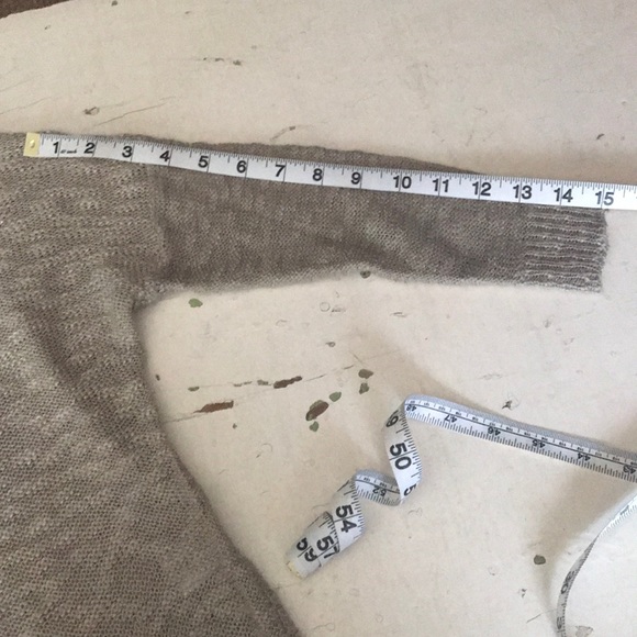 Knit Tan White Lace Hem Knit Pullover Crew Neck Sweater Top Size XS - Picture 11 of 11